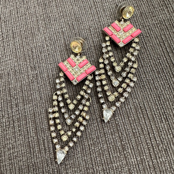 Chevron dangle chandelier earrings pink boho - Picture 2 of 3
